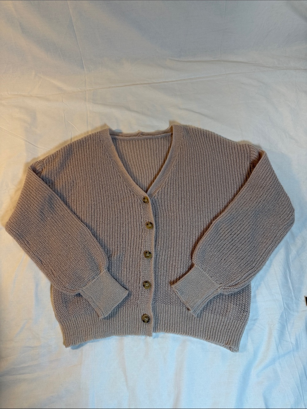 Cozy V-Neck Button-Front Women’s Sweater Cardigan - Taupe Small